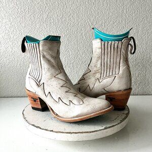 Lane CHELSEA Womens Cowboy Booties Western White Short Ankle Boots Size 8